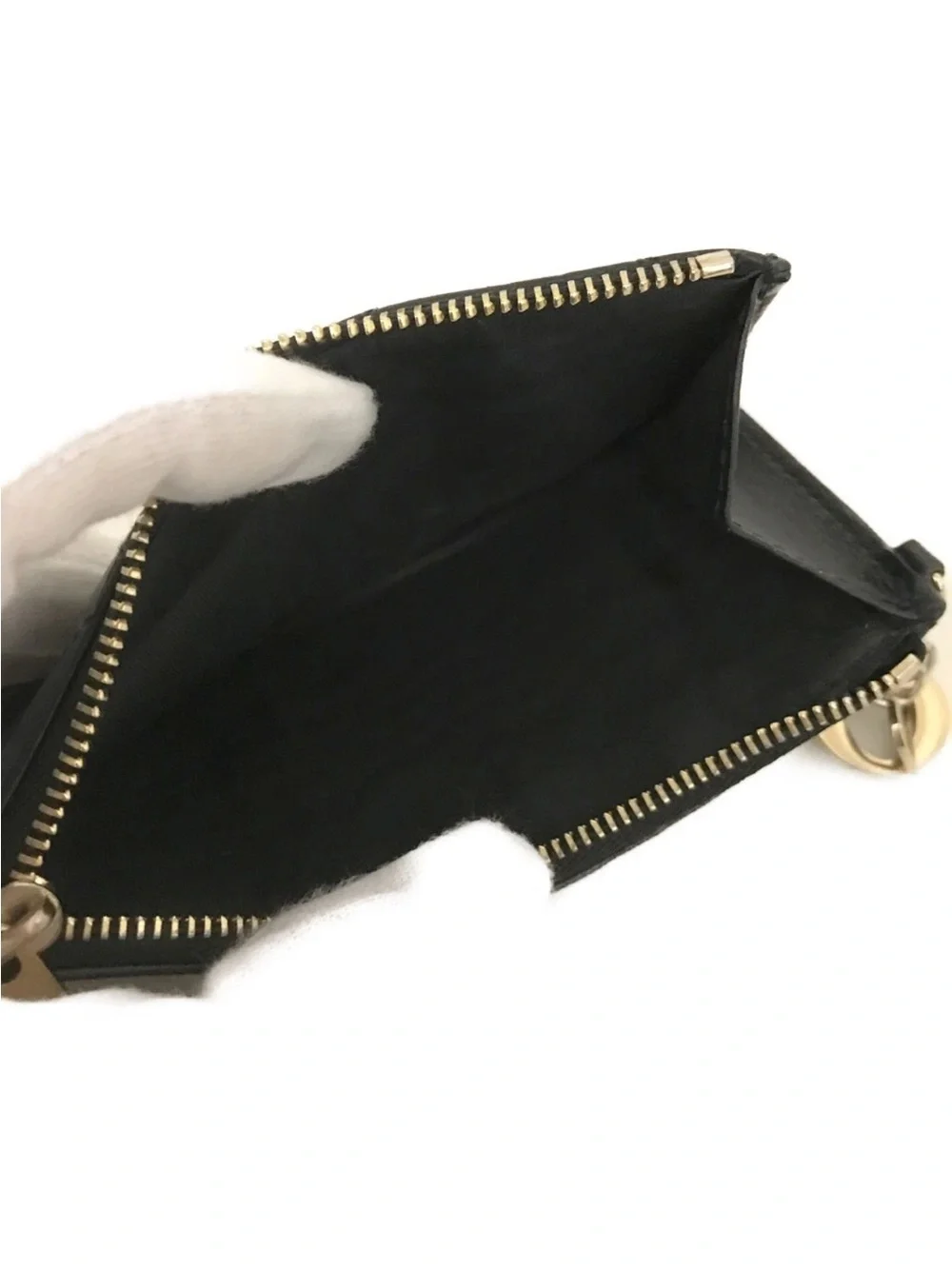 Dior Black Cannage Zip Pouch Card Wallet with Gold Hardware